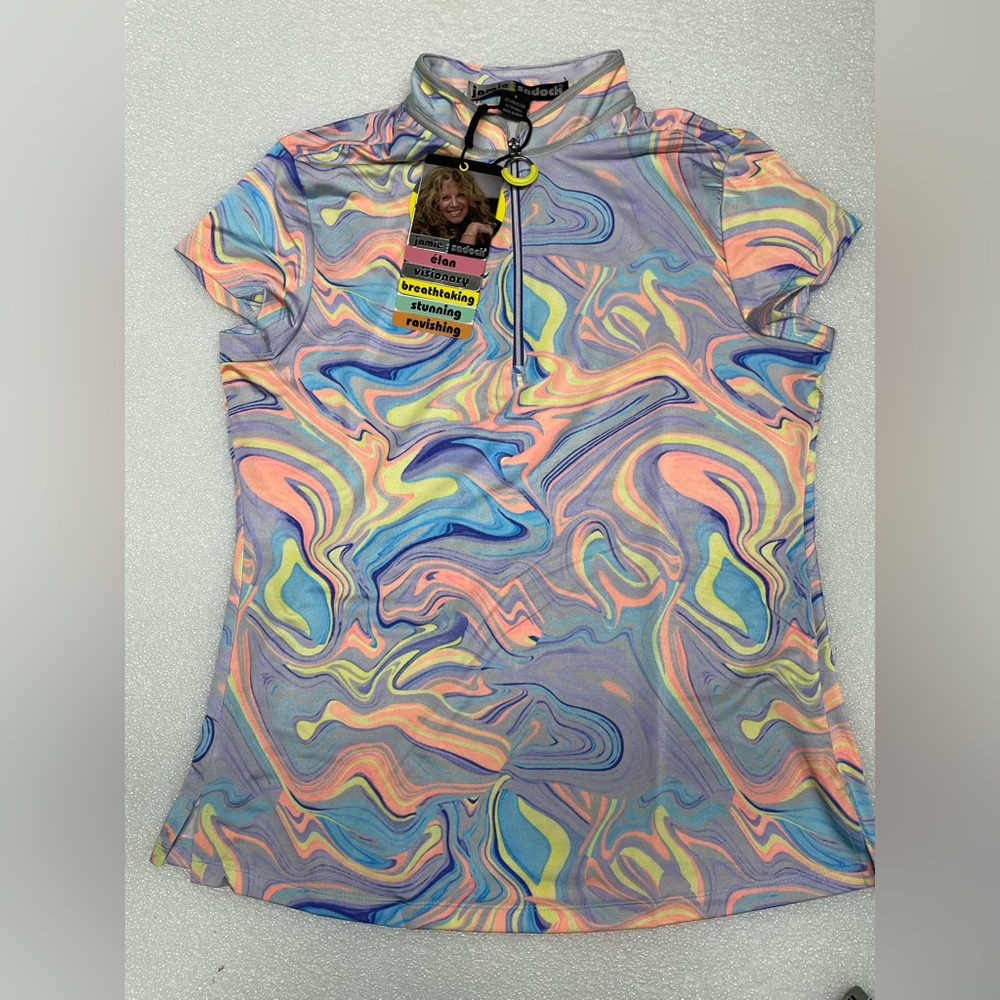 Jamie Sadock Women's Purple Rain Swirl Golf Polo  3/4 Sleeves Sz s &M MSRP $95 - Picture 3 of 7